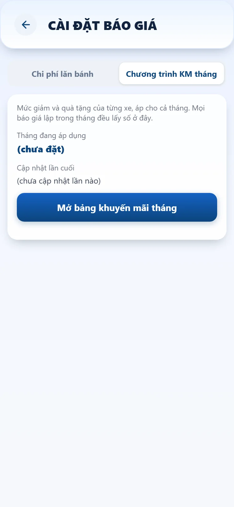 Màn Chương trình khuyến mãi tháng, chưa đặt tháng nào