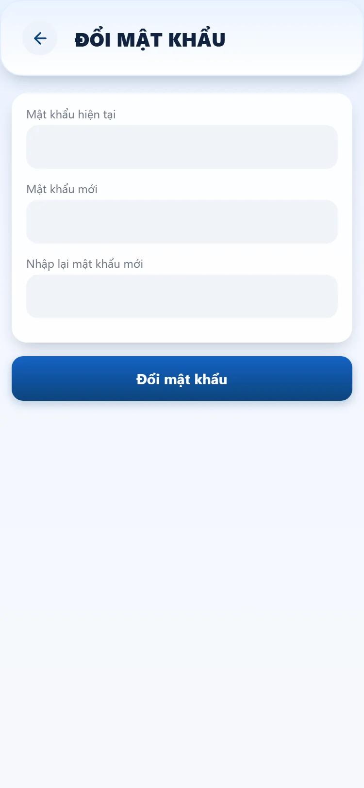 Màn Đổi mật khẩu với hai ô nhập mật khẩu mới